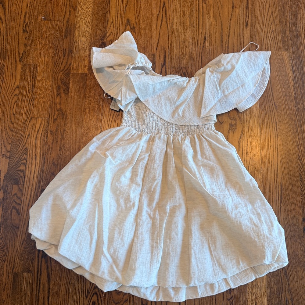 NWT Lizard Thicket Cream linen off the shoulder Ruffle Dress XS